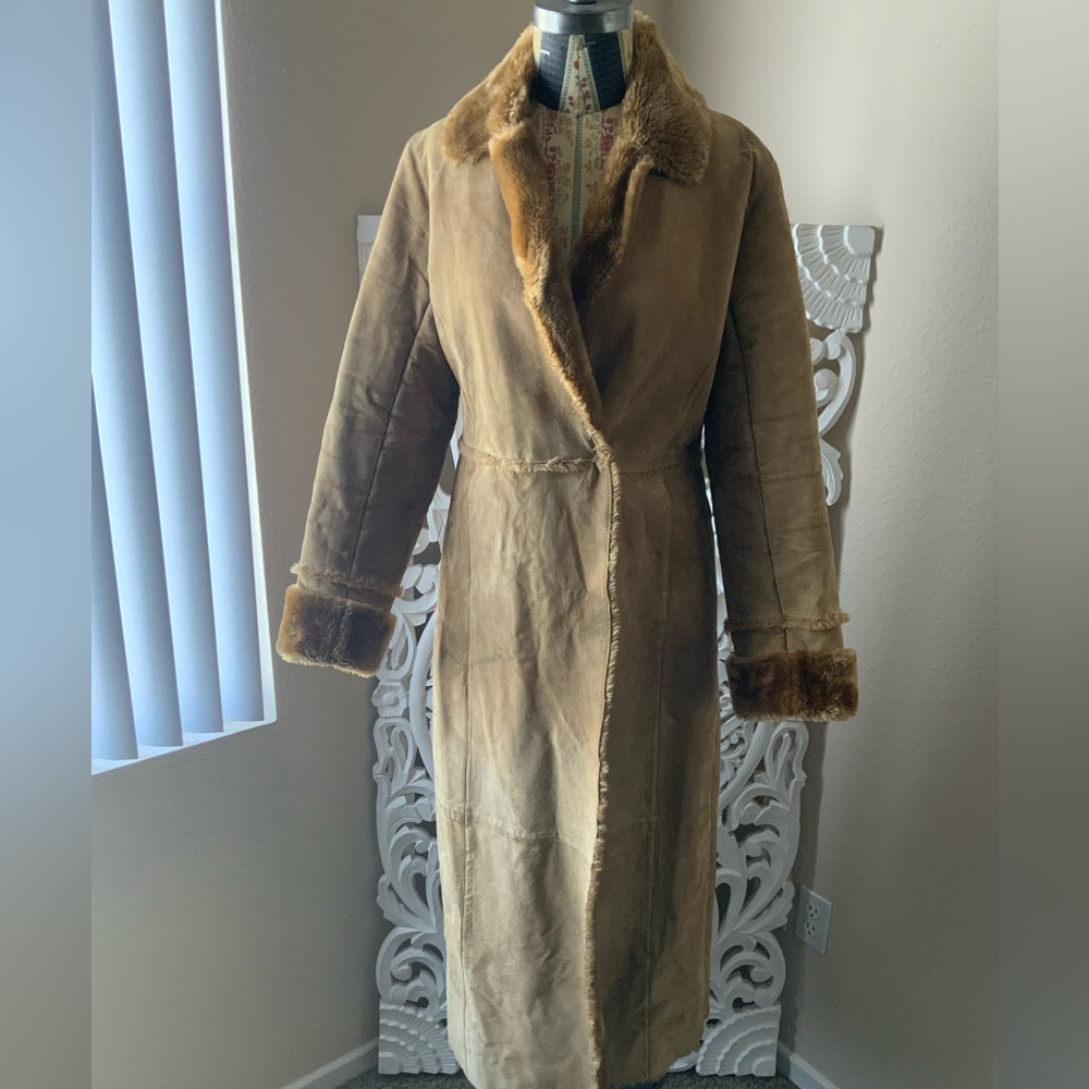 Full length vintage suede and faux fur jacket size 4/6